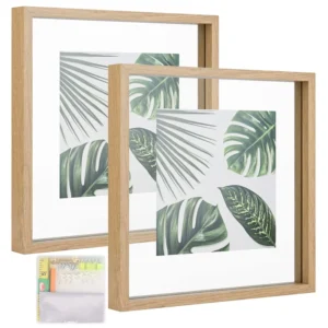 Natural Double Glass Wood Photo Frames Inspired Tabletop Picture Small Photo Frame With Mat Vertical or Horizontal Display