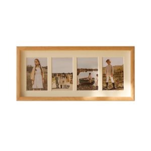Natural Wood 4 Opening Collage Photo Frame with Mat Horizontal Multi Picture Wall Display Home Decor
