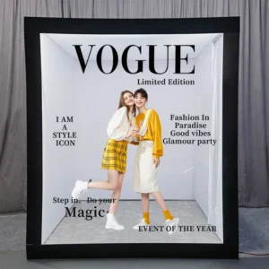 Natural Wood Magazine Photo Booth Box Wooden Frame Custom Print Background For Wedding Event Party Photography Display