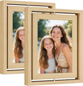 Natural Wood Rotating Floating Picture Frames Double Sided Solid Wood Photo Frame Shatterproof Fade Resistant Tabletop Display