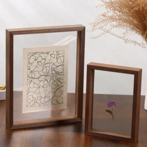 Natural Wooden Finished Handmade Eco Friendly Modern Style Decorative Transparent Double Sided Glass Photo Frame Specimen Leaf
