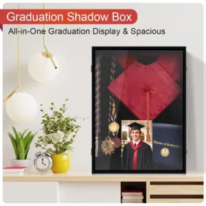 New Design Modern Lockable 17×23 Inch Graduation Shadow Box Wall Mounted Display Frame for Gown Cap Diploma Landscape Scenery