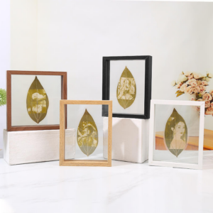 New Modern Eco Friendly Double sided Creative Leaf Carving Wooden Photo Frame Wall Mount for Home Office Hotel