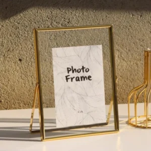 Nordic Style Gold Metal Floating Photo Frame With Double Sided Glass For Tabletop Desktop Wedding & Luxury Home Decor