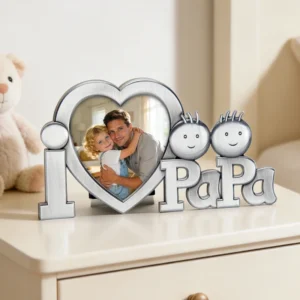 OEM ODM Factory Custom Eco Friendly Zinc Alloy Heart Shape Family Photo Frame I for Papa Design Desktop Decor Father’s Day Gift