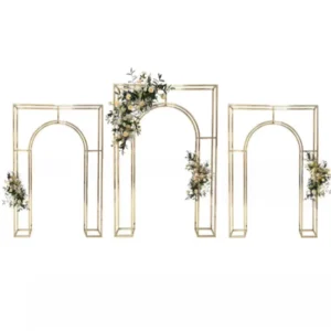 OUGE Golden Metal Classic Style Wedding Arch Backdrop Stand 5-6ft X 7-8ft Folding Portable Party Event Decorations
