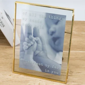 PF 092 Gold Floating Brass Colored Clear Glass Metal Folding Photo Frame Letterpress Printing Antique Square Double Glass
