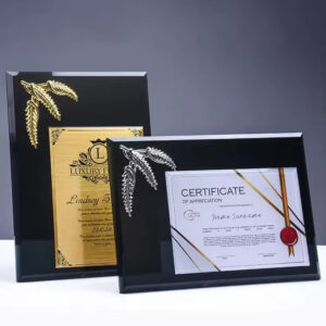Personalized Crystal Certificate Frame Certificate Framework Black Crystal Glass Plaque Trophy