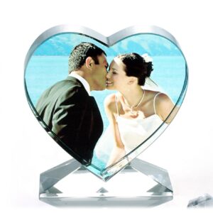 Personalized Crystal Sublimation Blank Glass Heart Design Photo Frame Custom Made Christmas Glass Crafts for Souvenir Gift SCK07