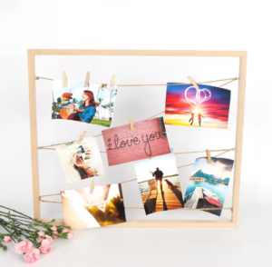 Picture Collage Frames Board with Clips Natural Wooden Photo Display Wall Hanging Decor for Dorm Letter Postcard Greeting Card