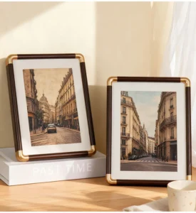 Plastic DIY Desktop Decorative Copper Corner Photo Frame with Rounded Corners and Eco Friendly Installation Stand
