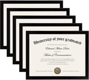 Plastic Lightweight Certificate Frame High Definition Glass 85 11 Wall Tabletop Black 5 Pack