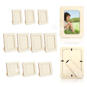 Poplar Wood Unfinished Children DIY Craft 3D Rectangle Photo Frame Kit with Cream Clay and Corner Supports