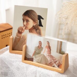 Popular 5×7 Acrylic Picture Frame Table Sign Holder Double Sided clear Acrylic Photo Frame With Wooden Base