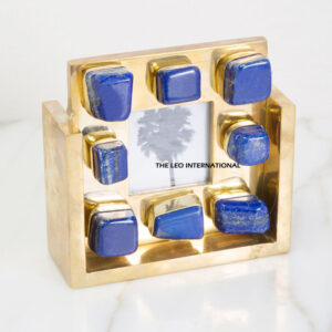 Portraits Style Metal Photo Frame with Resin Gemstones for Wedding Photos or Family