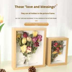 Qixi Valentine’s Day DIY Hollow Three dimensional Dried Flower Photo Frame Solid Wood Texture High end Specimen Tabletop