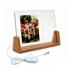 Qualisub USB RGB LED 6*8inch Sublimation and Laser Engraved Glass Photo Frame Blanks Perfect DIY Photo Frame with Wood Bottom