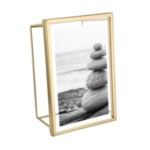 Rectangle Gold Metal Photo Frame Transparent Floating Double Glass Picture Frame Butterfly Flower Display Frame for Tabletop