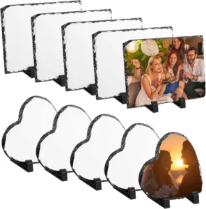 Rectangular Heart Shaped Photo Frame Blanks for Wedding DIY Sublimation Slate with Display Holder Rock Stone Plaque