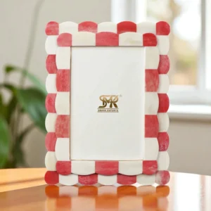 Red White Mosaic Bone Inlay Photo Frame Handmade Artistic Customizable Decorative Frame Stylish Accent for Modern Home Decor