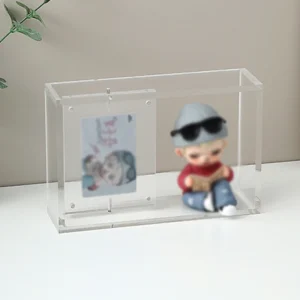 Rotating Acrylic Photo Frame Single Slot Showcase for Action Figures Trading Cards Modern Desktop Organizer 360