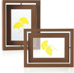 Rotating Floating Picture Frames Walnut Wood Floating Photo Frame Double Sided Display with Crystal Glass for Tabletop Desk