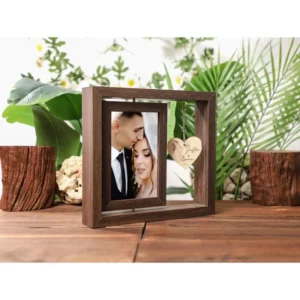 Rotating Floating Wooden Double Sided Photo Frame Personalized Photo Frame Engagement Picture Gift