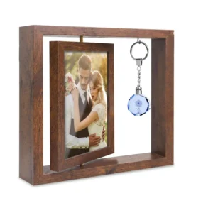 Rotating Floating Wooden Photo Frame with Breath Lighting Dandelion Crystal Chain Gift Brown