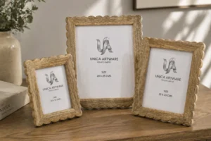 Rustic Carved Solid Wood Photo Frames Set of 3 UV Printing Natural Decorative Tabletop Home Office Eco Friendly Durable