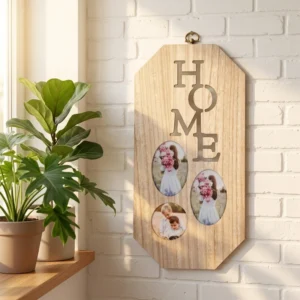 Rustic Eco Friendly Long MDF Photo Frame HOME Letter 3 Opening Wooden Wall Hanging Frame for Family Photos Home Decor Durable