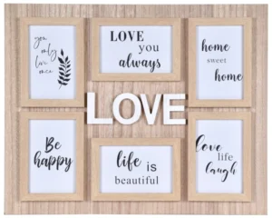Rustic for Themed Customized Size 6 Photo Frame Lightweight Eco Friendly Natural Wood MDF Collage Wall Art for Bedroom Living