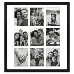 S&L Black Wood Collage Photo Frame with Real Glass Wall Mount Picture Frame for 9 Openings 4×6 Photos Home Gallery Decor