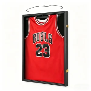 S&L Wood Jersey Frame Display Case Lockable Shadow Box with UV Protection for Baseball Basketball Football Uniform Black