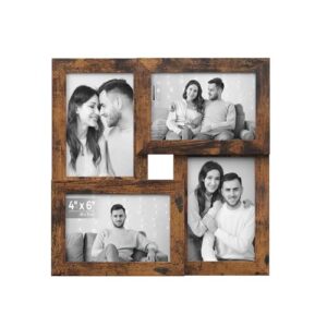SONGMICS 4×6 Collage Picture Frames Family Photo Frame Set 4 Wall Decor Glass Wood Front Wall Hanging Tabletop Rustic Brown
