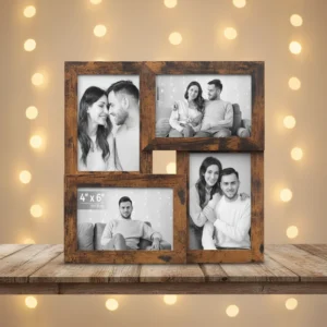 SONGMICS 4×6 Collage Picture Frames Family Photo Frame Set 4 Wall Decor Glass Wood Front Wall Hanging Tabletop Rustic Brown