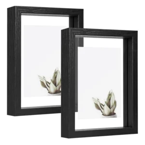 Set of 2 Double Glass Rustic Vintage Wooden Photo Frame for Wall Hanging Tabletop Standing Display Floating Brown MDF Material
