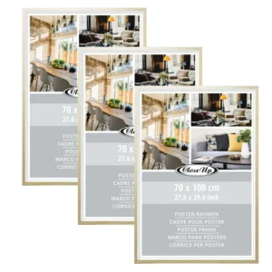 Set of 3 Simple Pine Wood Poster Frames 70 X 100 cm Natural Finish Hanging A4 Art & Photo Frames Canvas Material