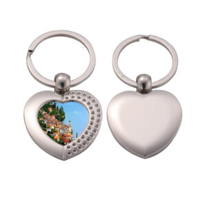 Silver 3D Heart Shaped DIY Personalized Printed Keychain with Photo Keychain Mini Digital Photo Frame Metal Key Ring