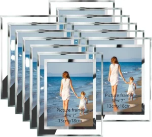 Silver 4*6″e Glass Crystal Photo Frame Silk Screen Printing for Desk Use