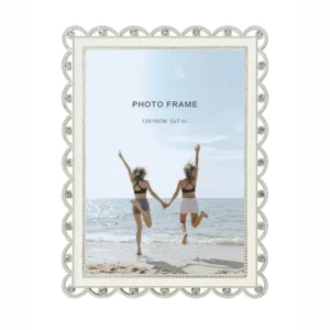 Silver White Luxury Enamel Rhinestone Photo Frame Zinc Alloy Eco Friendly Lightweight Table Picture Holder Wedding Gift