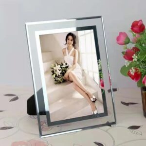 Simple Glass Transparent Silk Screen Printed Decorative A4 Crystal Photo Frame 6 Horizontal Display Stand