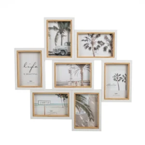 Sofine Good Quality Rustic Design Wall Hanging Wooden MDF Collage Picture Photo Frame with 7 Opening