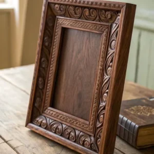 Solid Timber Hand Carved Picture Frame Ornate Wood Photo Holder Desktop Stand For Living Room Office Wall Hanging Display