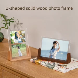 Solid Wood Base U shaped Photo Frame Stand 6 inch 7 inch 8 inch Acrylic Photo Frame Creative Photo Walnut Frame
