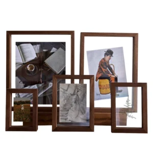 Solid Wood Black Double-sided Glass Transparent Photo Frame Floating Shadow Picture Frames with Glass