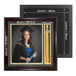 Solid Wood Black Gold Double Matted Glass Graduation Picture Photo Tassel Shadow Box Frame Tassel Holder Flower Modern