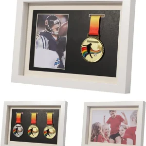 Solid Wood Medal and Photo Display Case Customizable Sports Shadow Box Frame for Marathon Awards