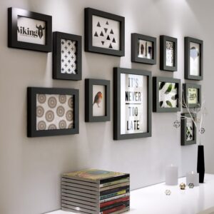 Solid Wood Modern Style Living Room Home Wall Decor Art Wood Photo Collage Decoration Bar Art Frames Set
