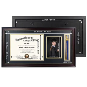 Solid Wood PS Black Gold Glass GraduationMall Photo Tassel Shadow Box Frame with Plastic Tassel Holder
