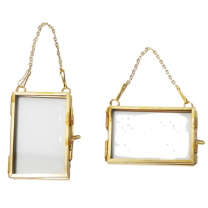 Square Double Floating Picture Photo Frame Brass Hanging Wall Decor with Pressed Flowers Glass Crafts Supply